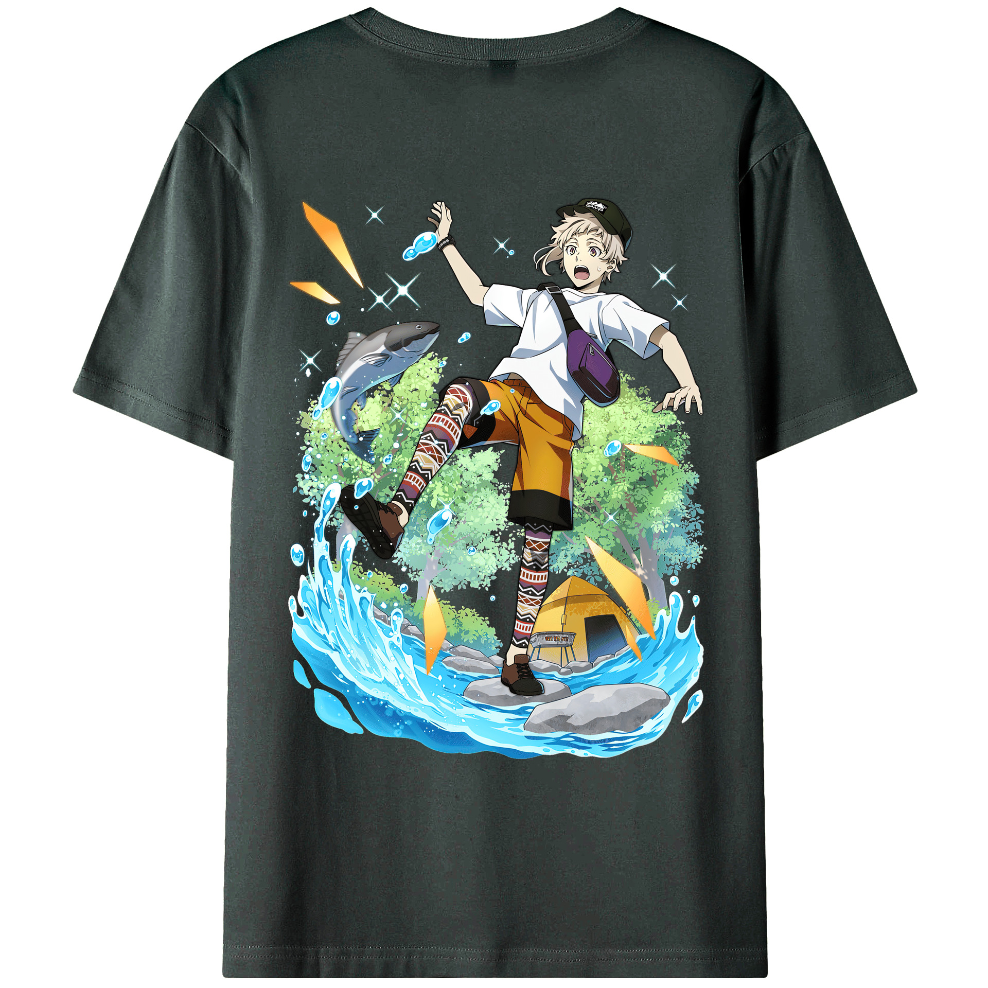 （画像用） 文豪ストレイドッグス Bungo Stray Dogs 綿100％ メンズ半袖Tシャツ（バックプリント） 通気性